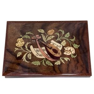 Made in Italy Sorrento Inlaid Floral Music Wooden Jewelry Box Vintage